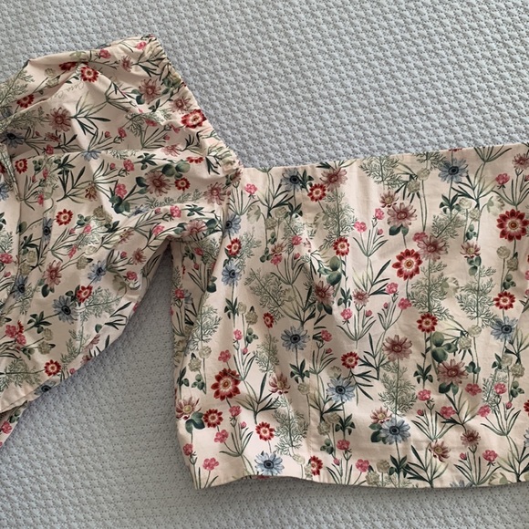 Cara Cara Sagaponack Top Millerton Print. Smocked Back. Puff sleeve. Cropped - Picture 2 of 4